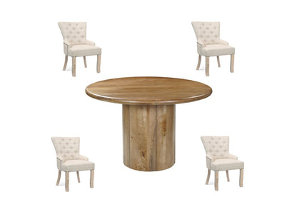 Five Piece Brown Round Solid Wood Dining Set with Four Chairs HomeRoots