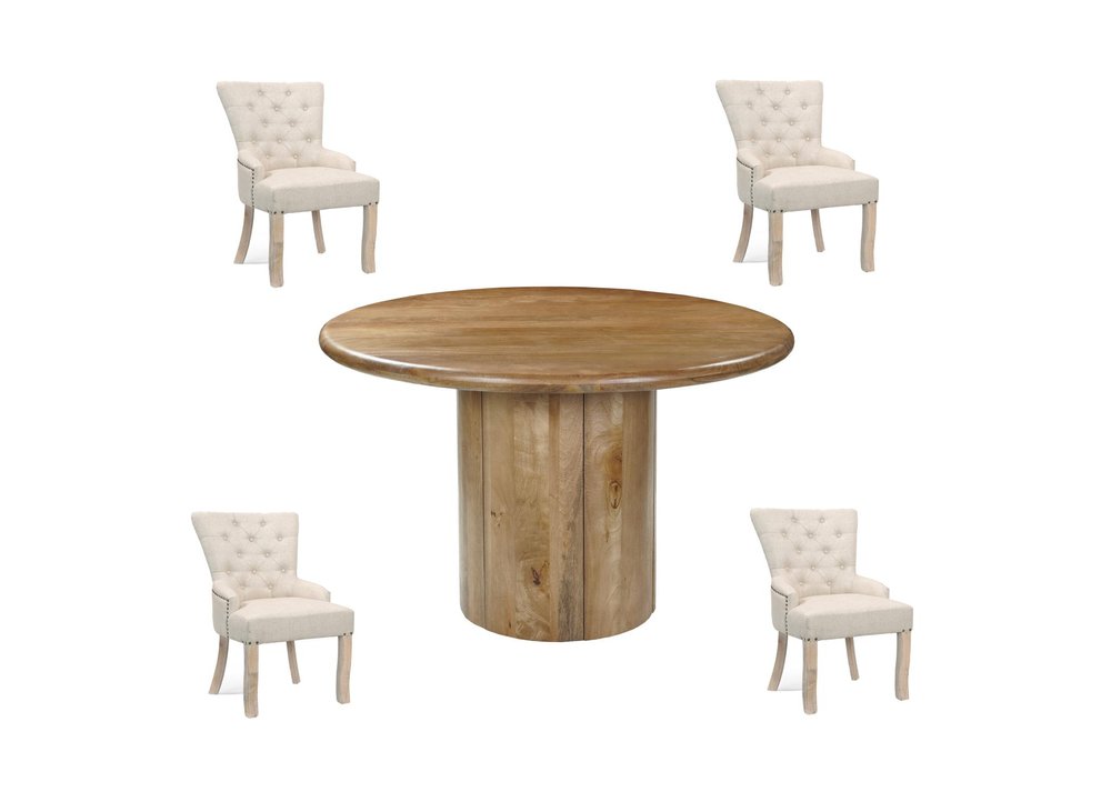 Five Piece Brown Round Solid Wood Dining Set with Four Chairs HomeRoots