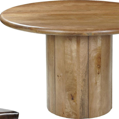 Five Piece Brown Round Solid Wood Dining Set with Four Chairs HomeRoots