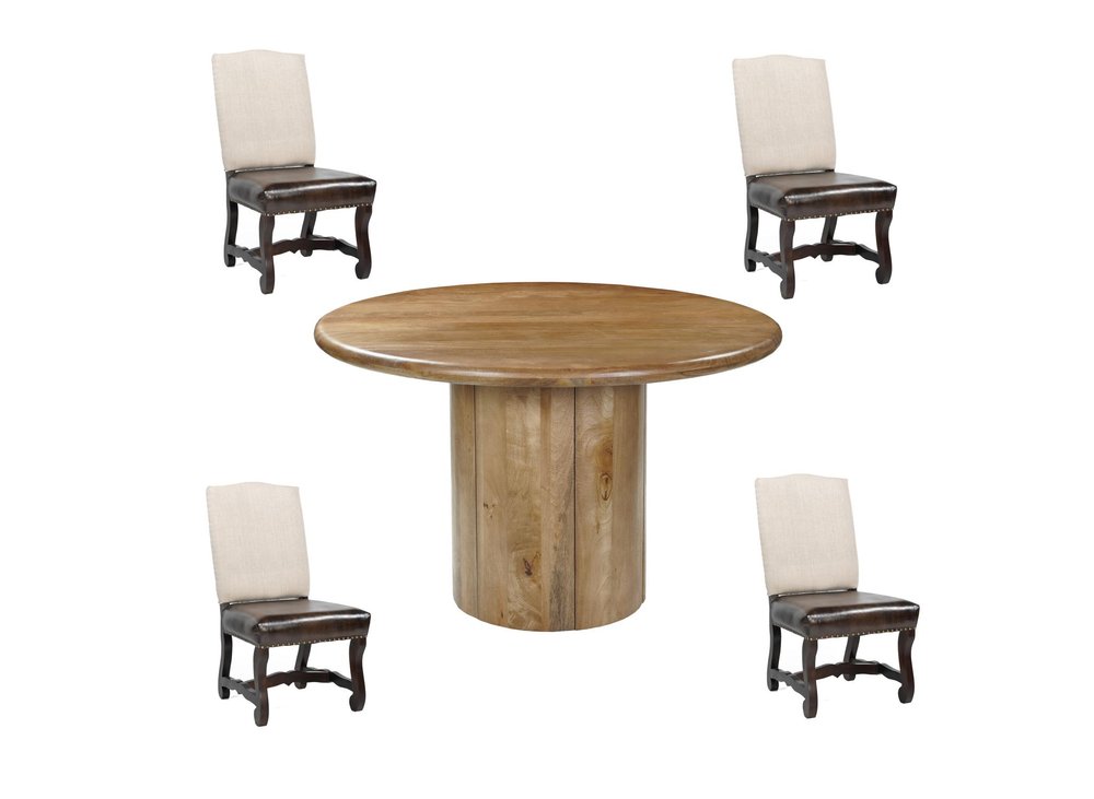 Five Piece Brown Round Solid Wood Dining Set with Four Chairs HomeRoots
