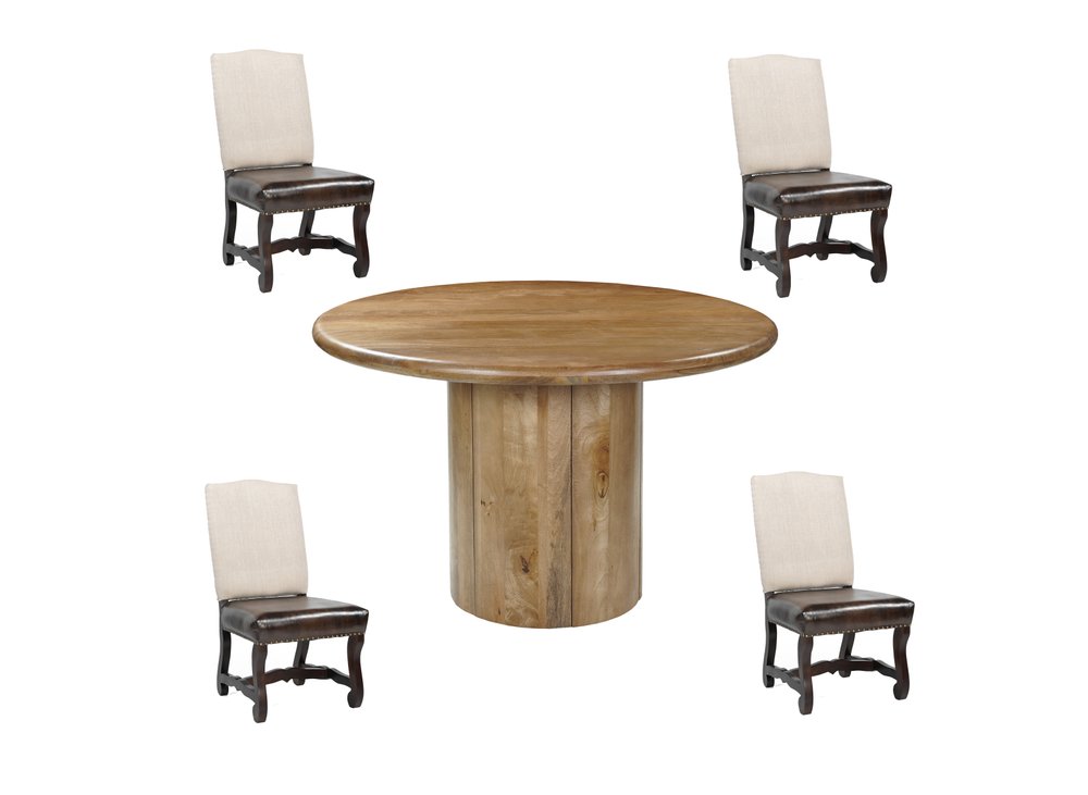 Five Piece Brown Round Solid Wood Dining Set with Four Chairs HomeRoots