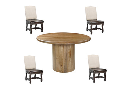 Five Piece Brown Round Solid Wood Dining Set with Four Chairs HomeRoots