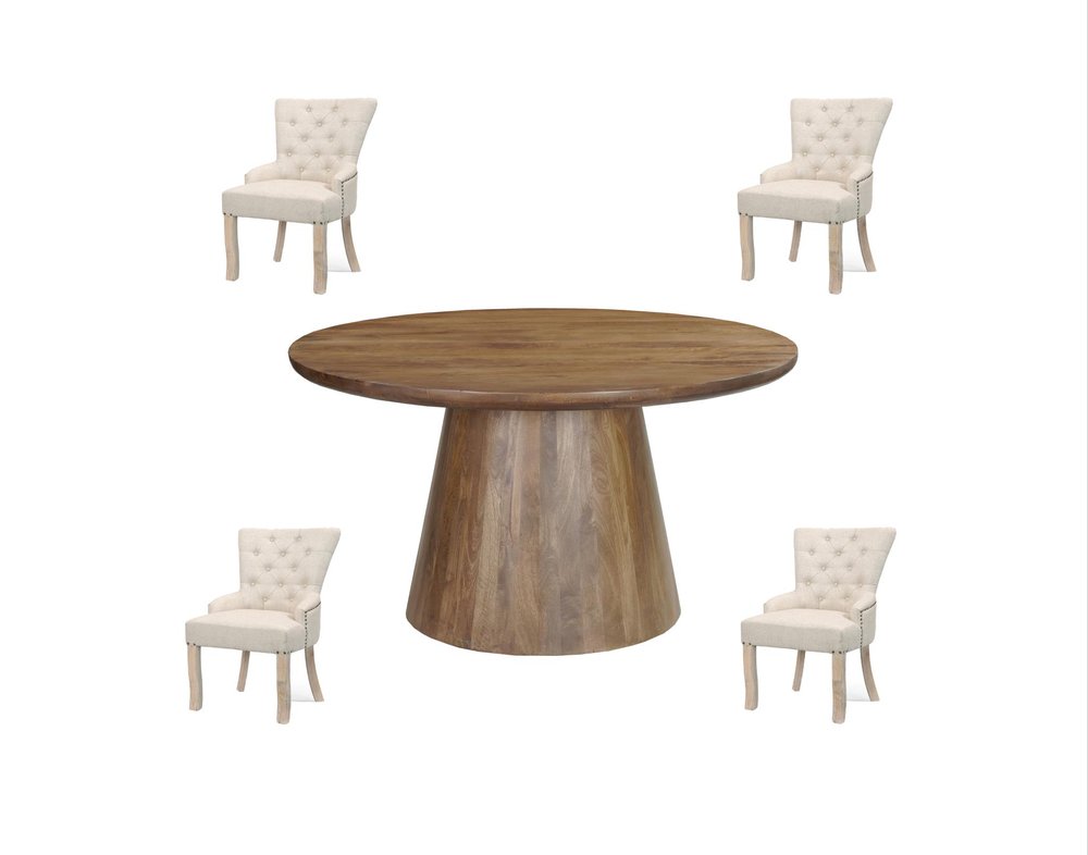 Five Piece Brown Round Solid Wood Dining Set with Four Chairs HomeRoots