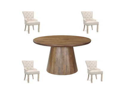 Five Piece Brown Round Solid Wood Dining Set with Four Chairs HomeRoots