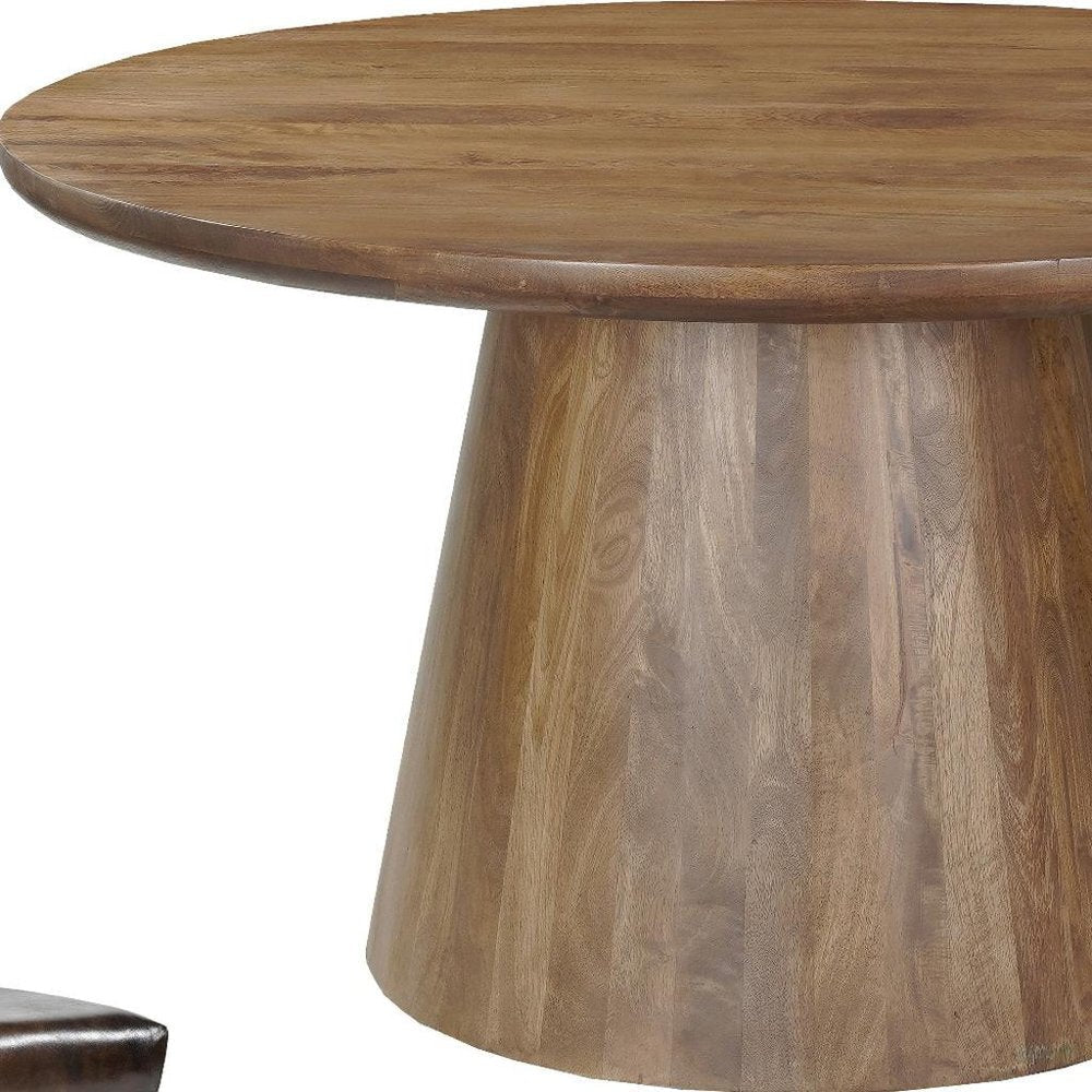 Five Piece Brown Round Solid Wood Dining Set with Four Chairs HomeRoots
