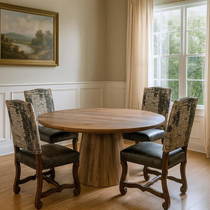 Five Piece Brown Round Solid Wood Dining Set with Four Chairs HomeRoots