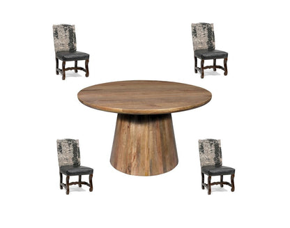 Five Piece Brown Round Solid Wood Dining Set with Four Chairs HomeRoots
