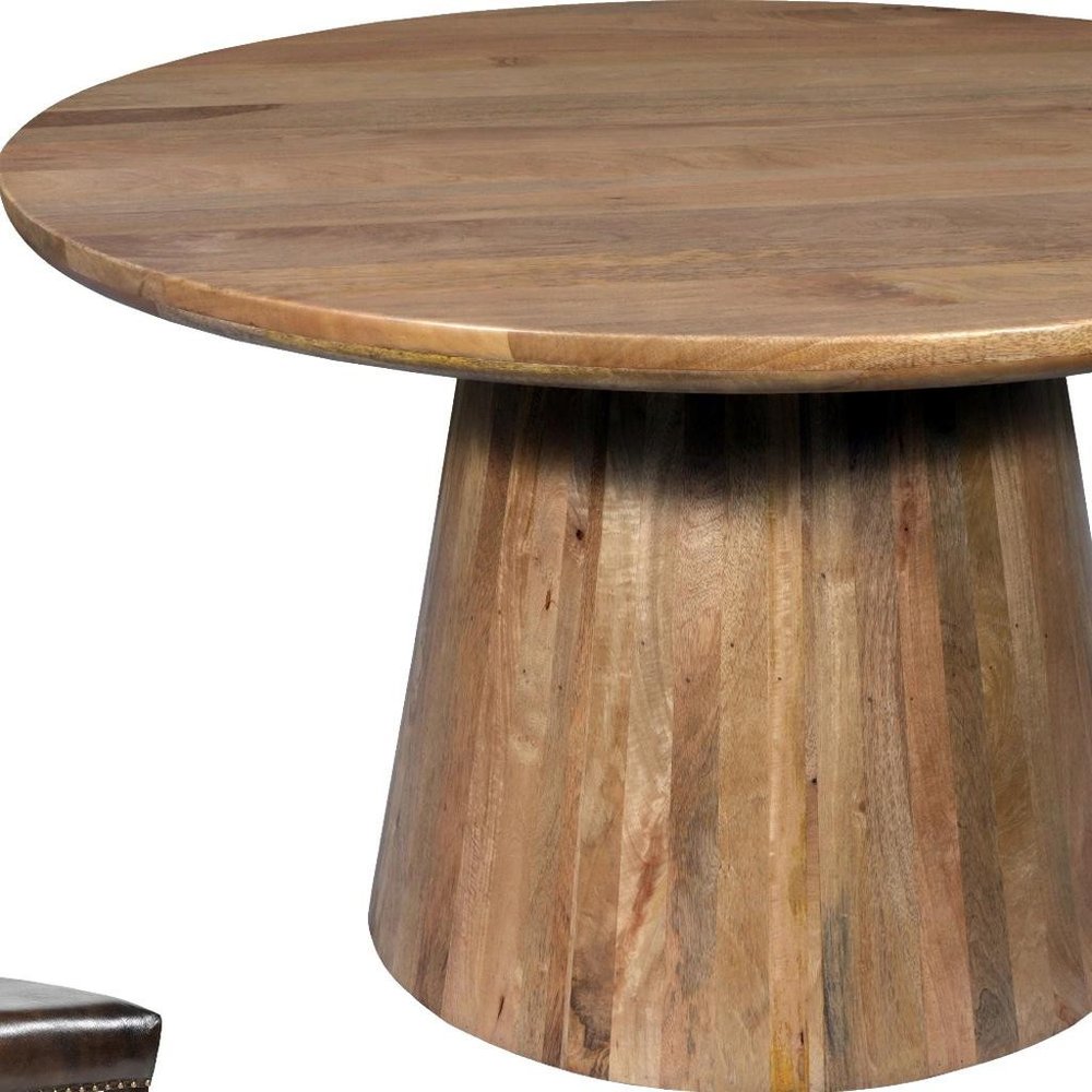 Five Piece Brown Round Solid Wood Dining Set with Four Chairs HomeRoots