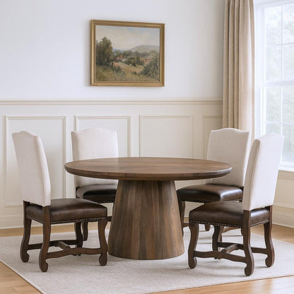 Five Piece Brown Round Solid Wood Dining Set with Four Chairs HomeRoots