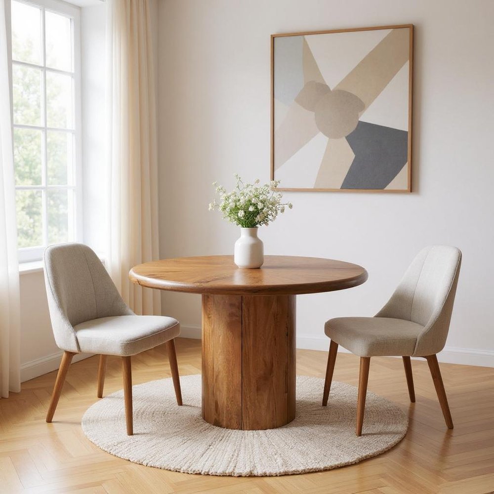 48" Brown Solid Wood Pedestal Base Round Top Dining Table HomeRoots