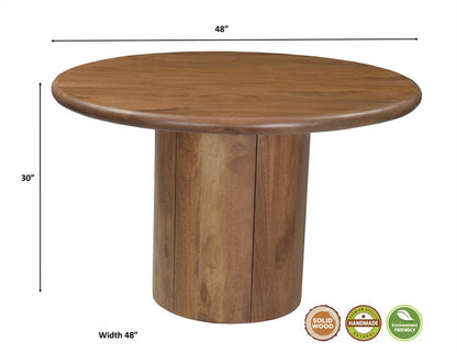 48" Brown Solid Wood Pedestal Base Round Top Dining Table HomeRoots