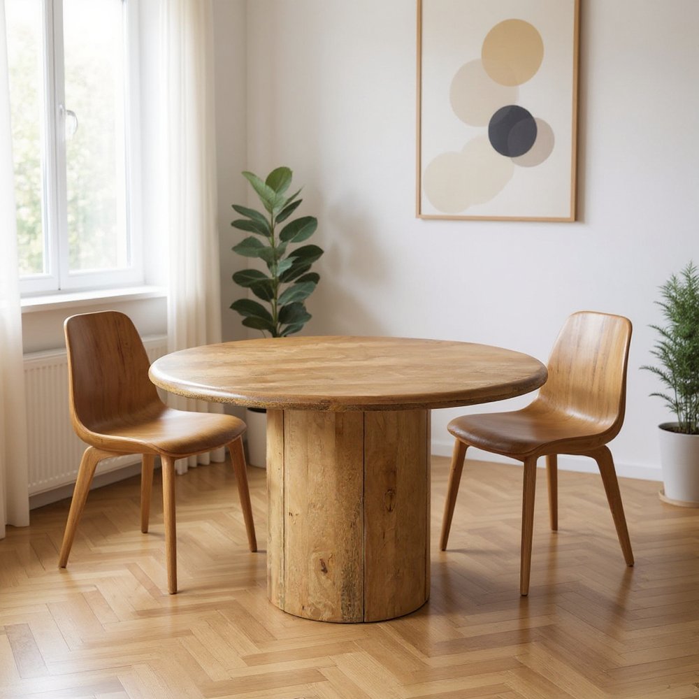 48" Natural Solid Wood Pedestal Base Round Top Dining Table HomeRoots