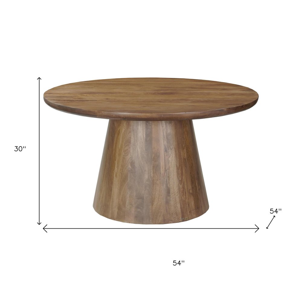 54" Brown Solid Wood Pedestal Base Round Top Dining Table HomeRoots