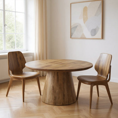54" Brown Solid Wood Pedestal Base Round Top Dining Table HomeRoots