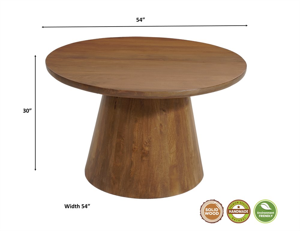 54" Brown Solid Wood Pedestal Base Round Top Dining Table HomeRoots