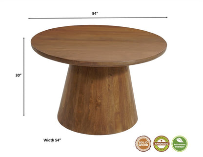 54" Brown Solid Wood Pedestal Base Round Top Dining Table HomeRoots