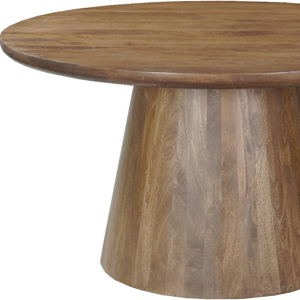 54" Brown Solid Wood Pedestal Base Round Top Dining Table HomeRoots