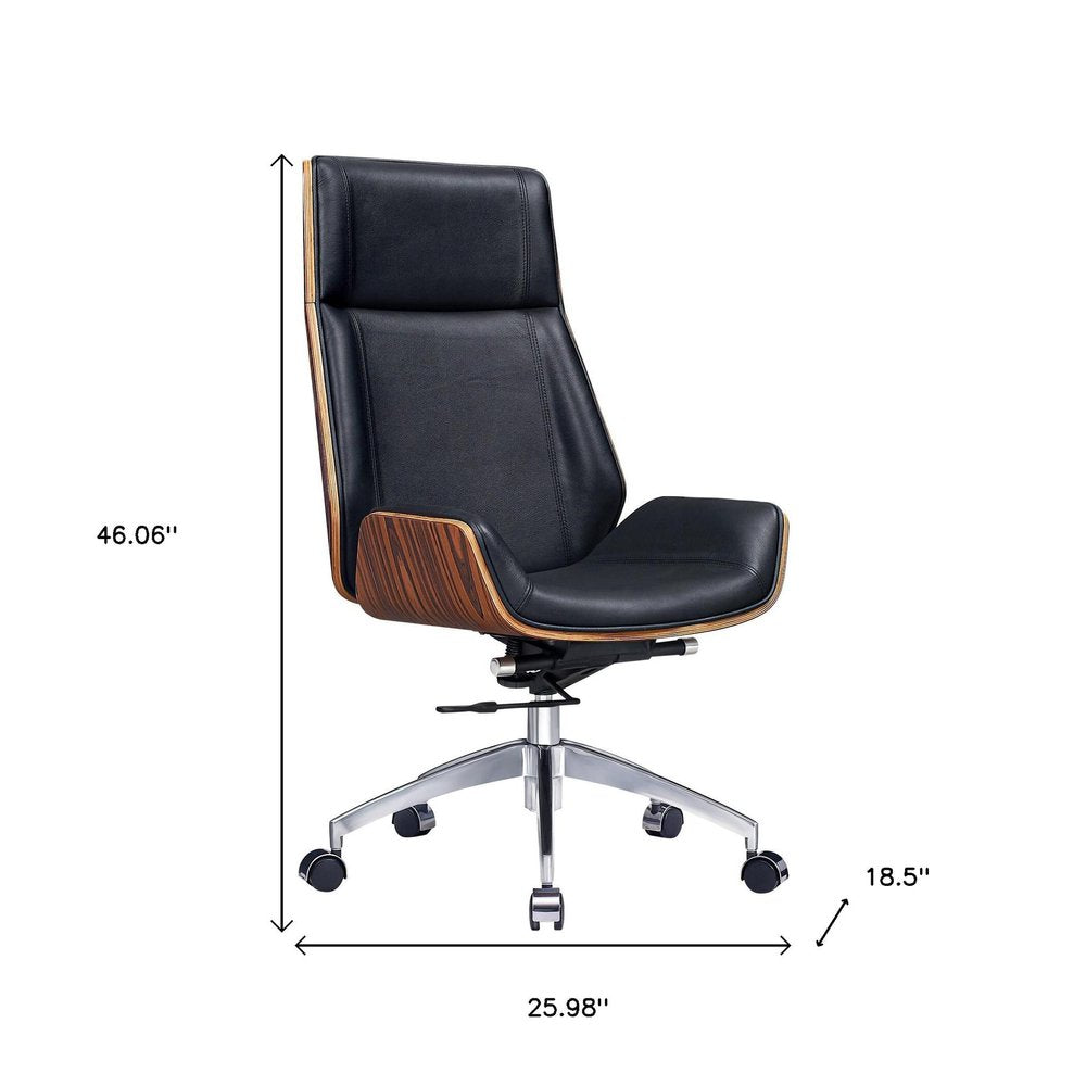 Black Rosewood and Silver Adjustable Height Swivel Rolling Executive Office Chair HomeRoots