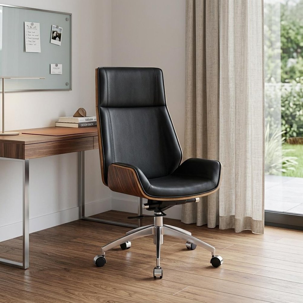 Black Rosewood and Silver Adjustable Height Swivel Rolling Executive Office Chair HomeRoots