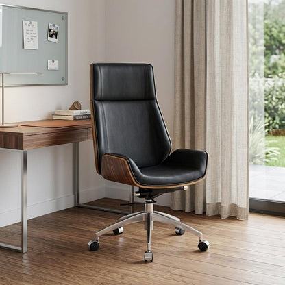 Black Rosewood and Silver Adjustable Height Swivel Rolling Executive Office Chair HomeRoots
