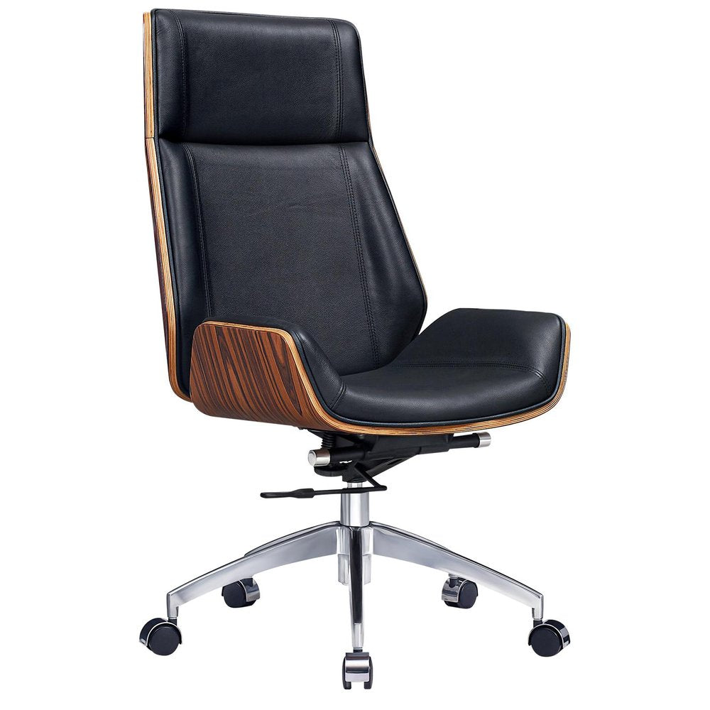 Black Rosewood and Silver Adjustable Height Swivel Rolling Executive Office Chair HomeRoots