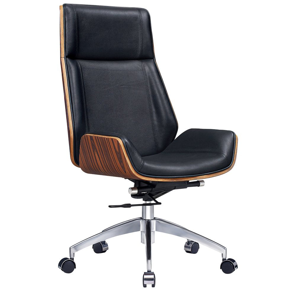 Black Rosewood and Silver Adjustable Height Swivel Rolling Executive Office Chair HomeRoots