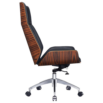Black Rosewood and Silver Adjustable Height Swivel Rolling Executive Office Chair HomeRoots