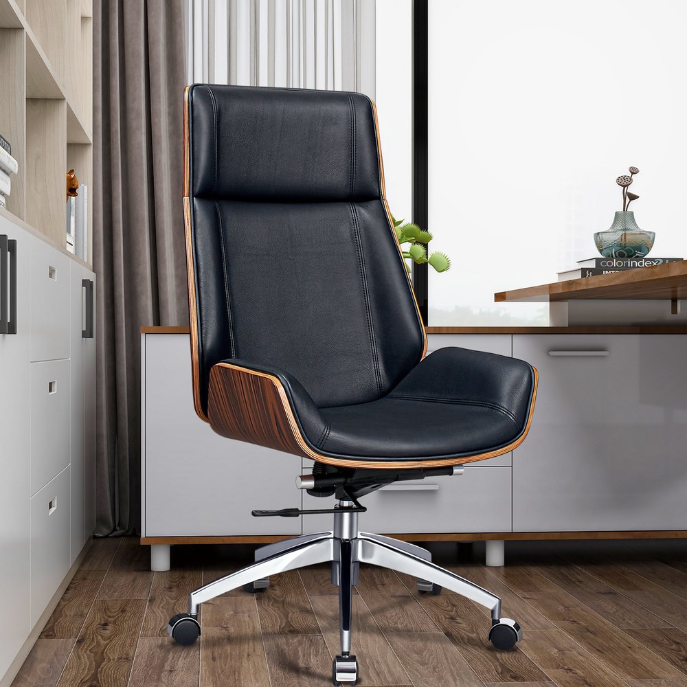 Black Rosewood and Silver Adjustable Height Swivel Rolling Executive Office Chair HomeRoots