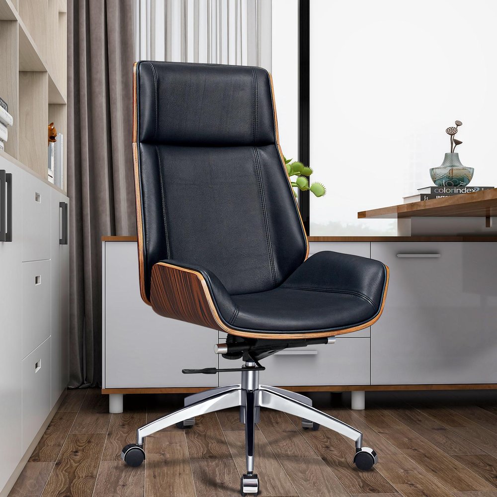 Black Rosewood and Silver Adjustable Height Swivel Rolling Executive Office Chair HomeRoots