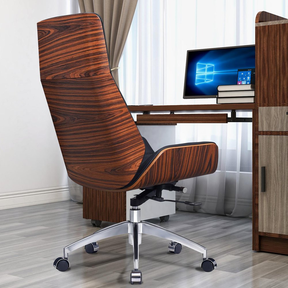 Black Rosewood and Silver Adjustable Height Swivel Rolling Executive Office Chair HomeRoots