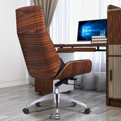 Black Rosewood and Silver Adjustable Height Swivel Rolling Executive Office Chair HomeRoots