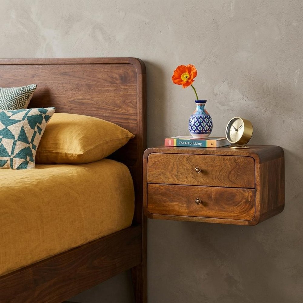 18" Brown Solid Wood Floating Nightstand HomeRoots