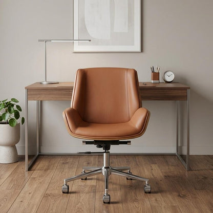 Brown Rosewood and Silver Adjustable Height Swivel Rolling Conference Office Chair HomeRoots