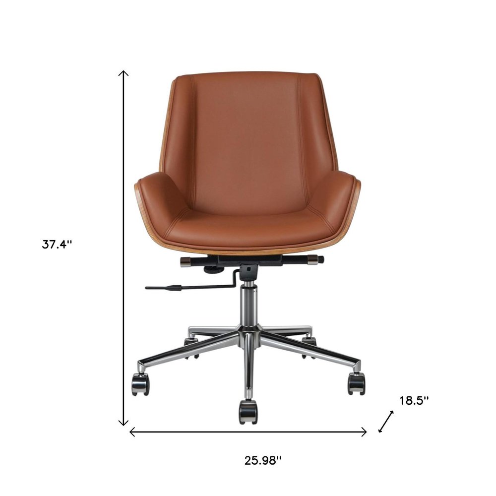 Brown Rosewood and Silver Adjustable Height Swivel Rolling Conference Office Chair HomeRoots