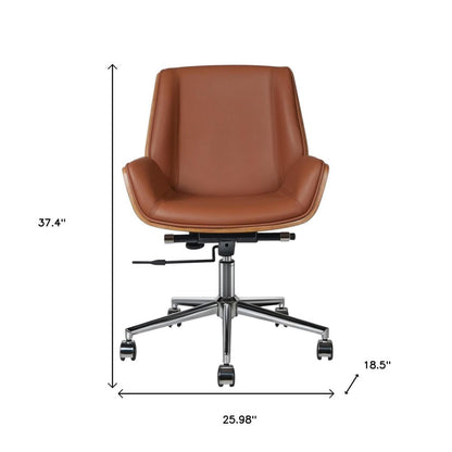 Brown Rosewood and Silver Adjustable Height Swivel Rolling Conference Office Chair HomeRoots