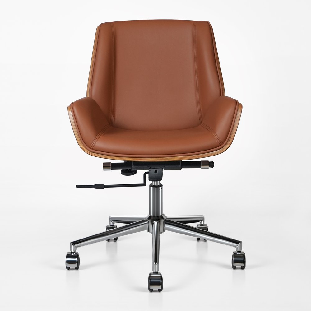 Brown Rosewood and Silver Adjustable Height Swivel Rolling Conference Office Chair HomeRoots
