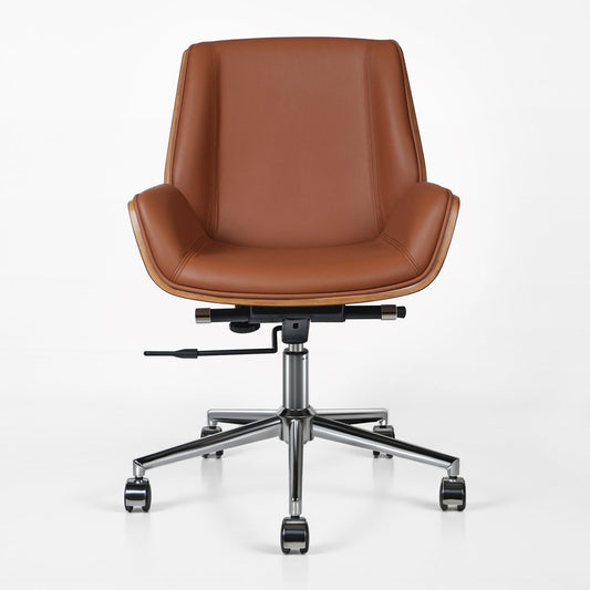 Brown Rosewood and Silver Adjustable Height Swivel Rolling Conference Office Chair HomeRoots