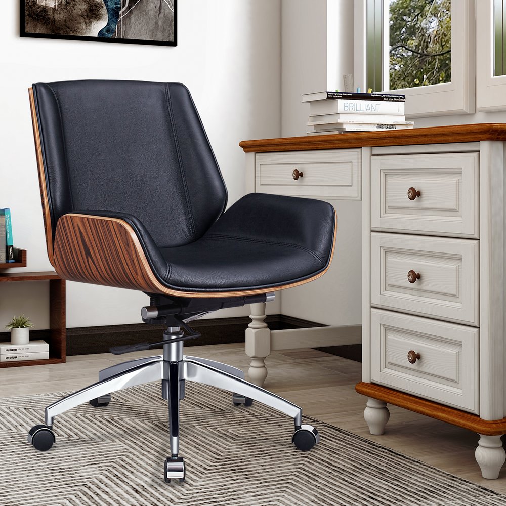 Black Rosewood and Silver Adjustable Height Swivel Rolling Conference Office Chair HomeRoots