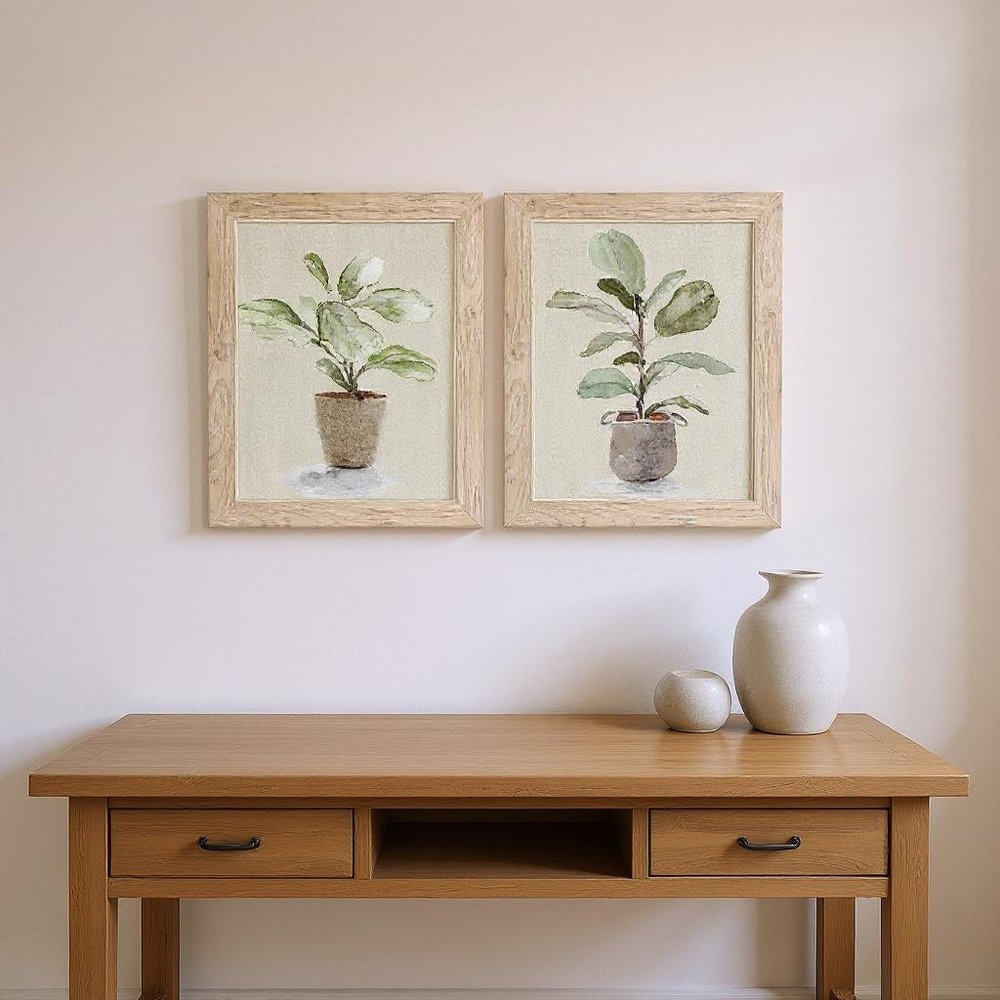 Set Of Two Fiddle Fig Tree Brown Framed Wall Art HomeRoots