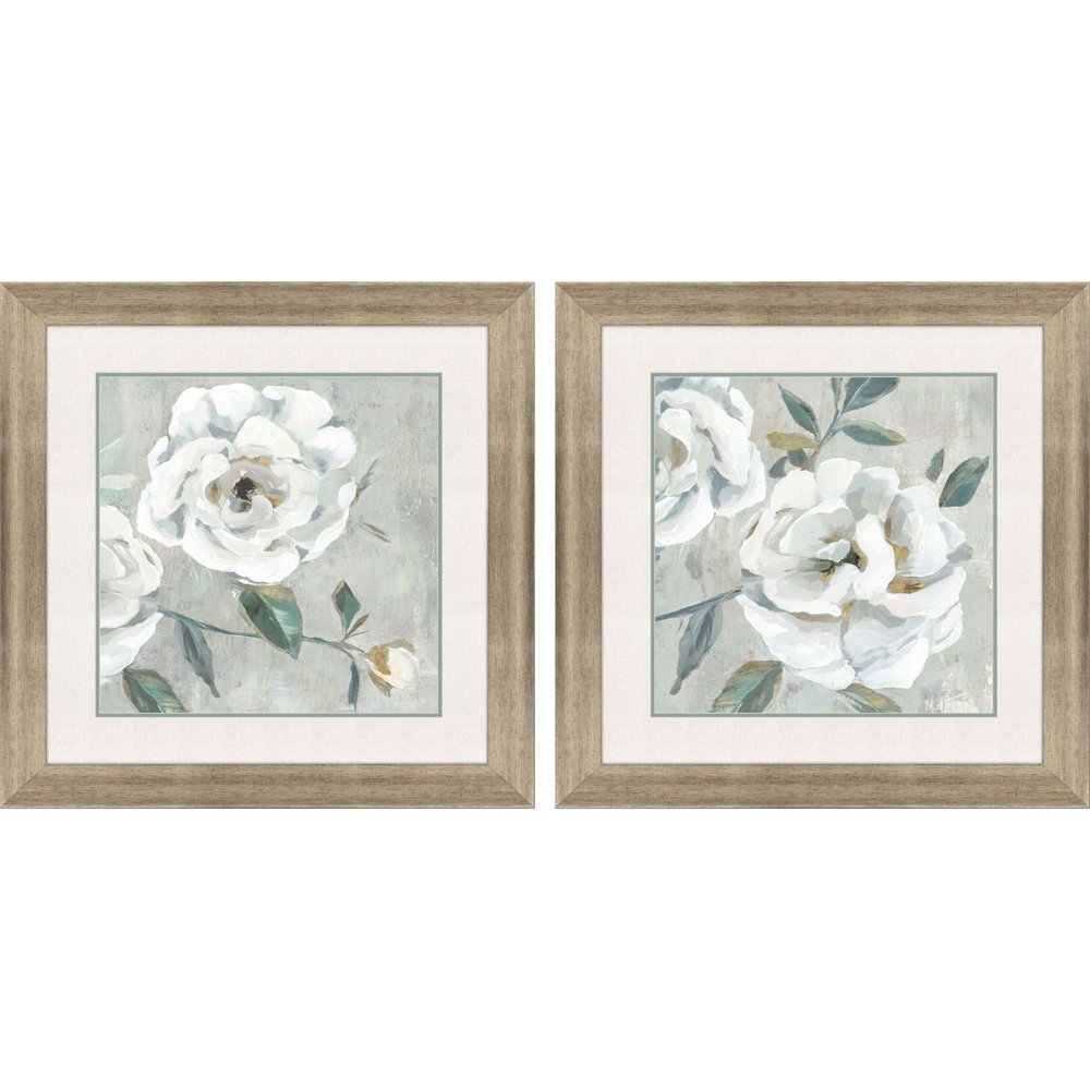 Set Of Two White Florals Gold Framed Wall Art — view 1