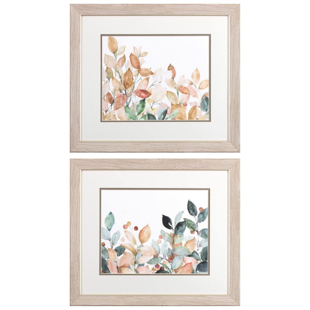Set Of Two Autumn Leaves Brown Framed Wall Art HomeRoots