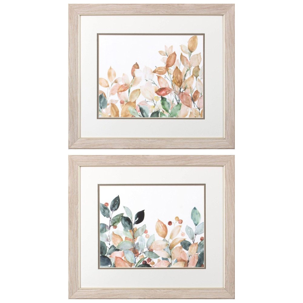 Set Of Two Autumn Leaves Brown Framed Wall Art HomeRoots