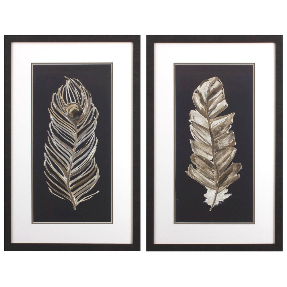 Set Of Two Soft Feather on Black Brown Framed Wall Art HomeRoots