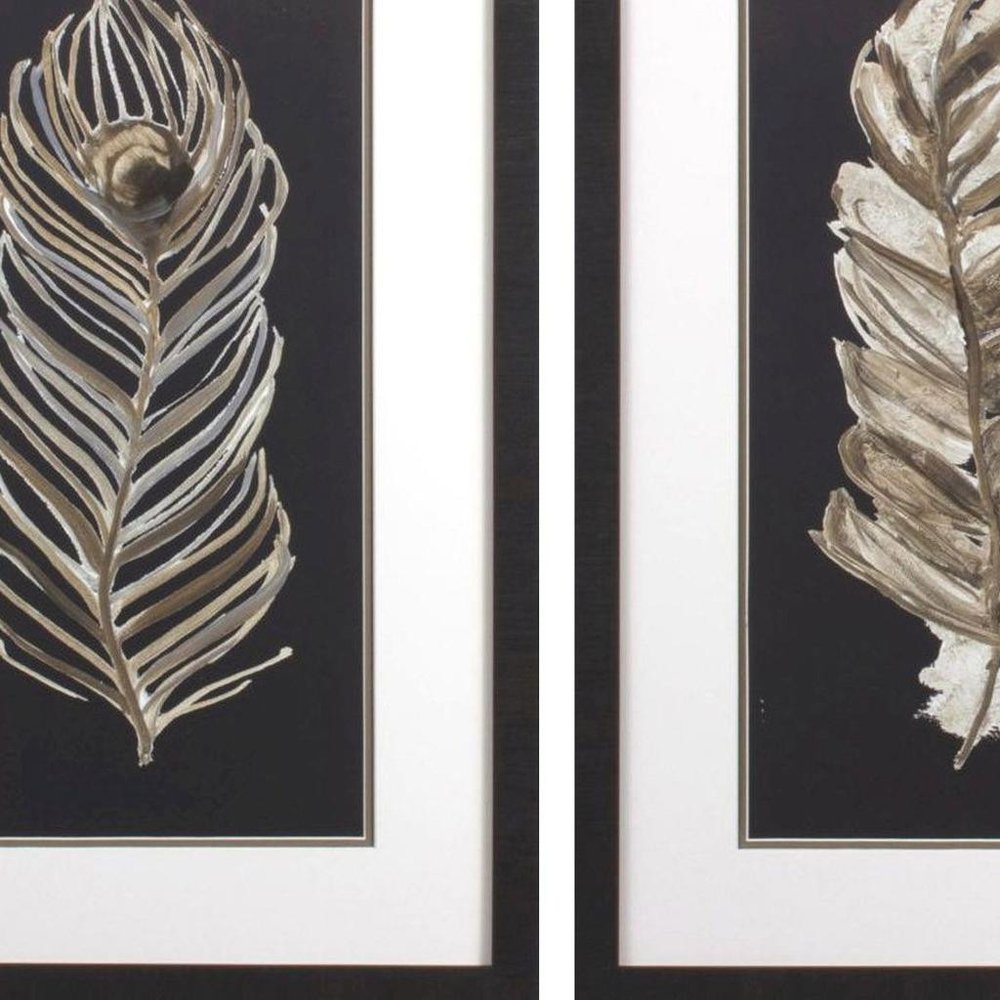 Set Of Two Soft Feather on Black Brown Framed Wall Art HomeRoots