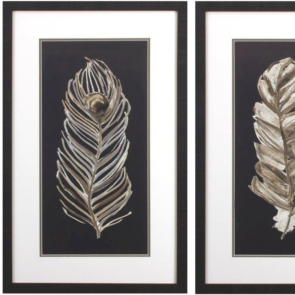 Set Of Two Soft Feather on Black Brown Framed Wall Art HomeRoots