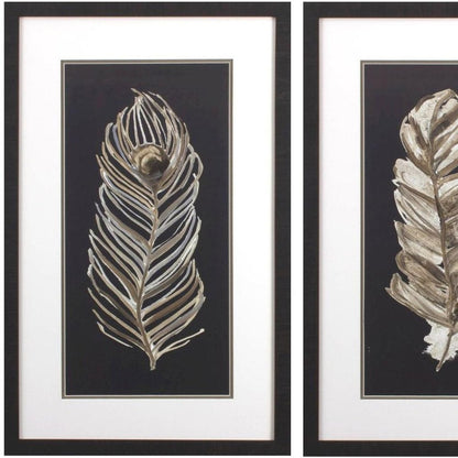 Set Of Two Soft Feather on Black Brown Framed Wall Art HomeRoots