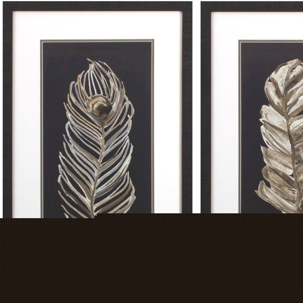 Set Of Two Soft Feather on Black Brown Framed Wall Art HomeRoots