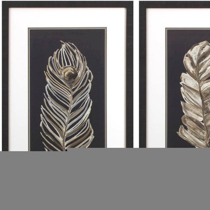 Set Of Two Soft Feather on Black Brown Framed Wall Art HomeRoots