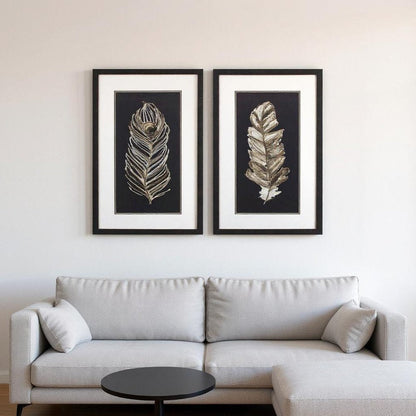 Set Of Two Soft Feather on Black Brown Framed Wall Art HomeRoots