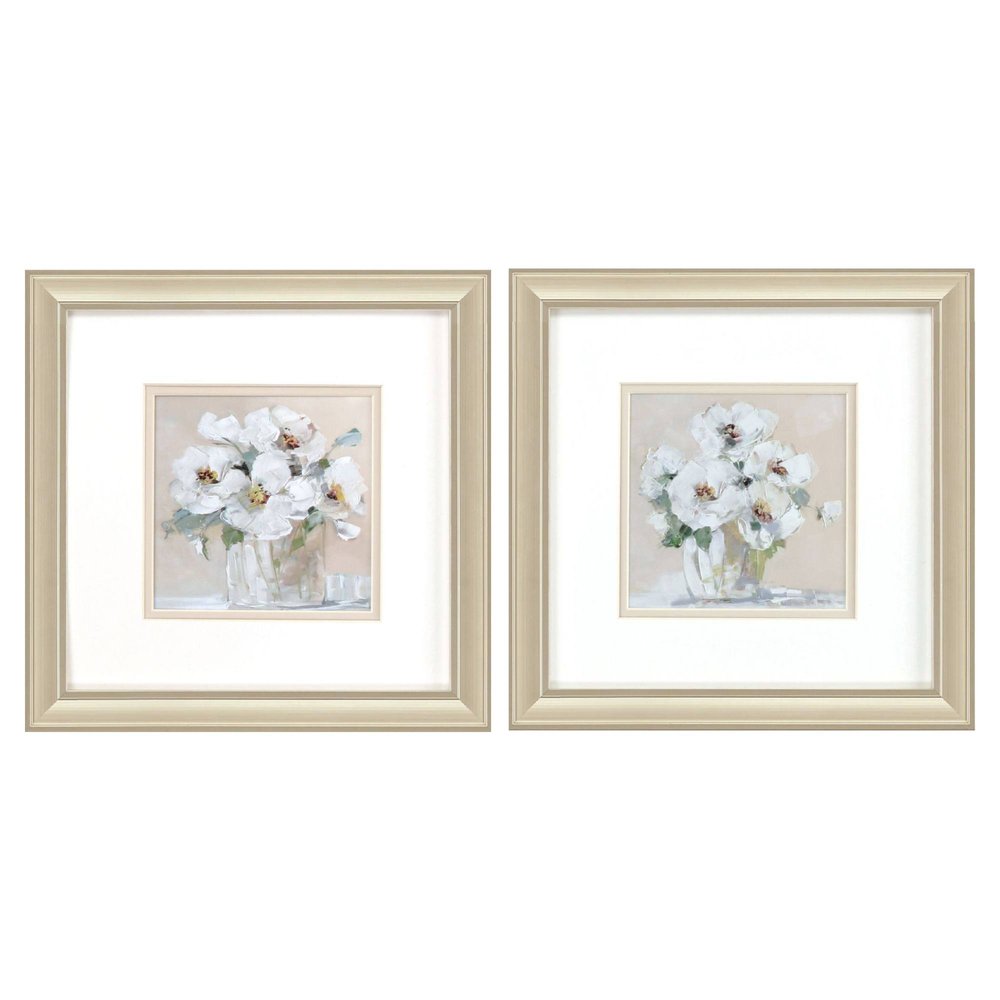 Set Of Two Soft Whites Gold Framed Wall Art HomeRoots